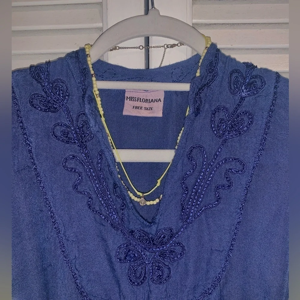 Blue and butter yellow tie-dye Kafton beach, cover-up, women’s one size